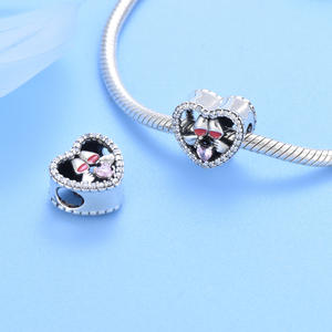 ファインS925スターリングシルバー赤ワインクリンキンググラスハートビーズチャーム女性用ギフトDIYブレスレットアクセサリー - Product Image 4