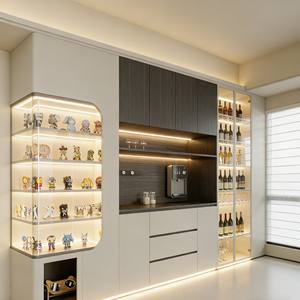 Two-Tone Modern Dining <b>Sideboard</b> - LED <b>Display</b> Nook & Wine Storage, Collectible+Beverage Organizer for Luxury Living-Kitchen - Product Image 1