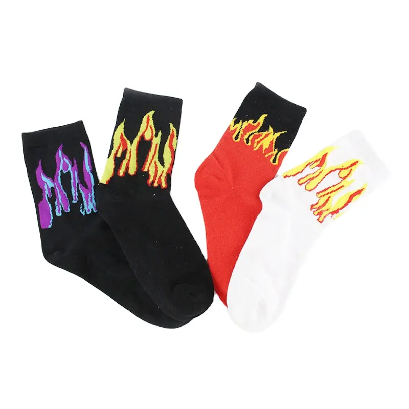 Hip Hop Hit Fashion Color On Fire Crew Socks