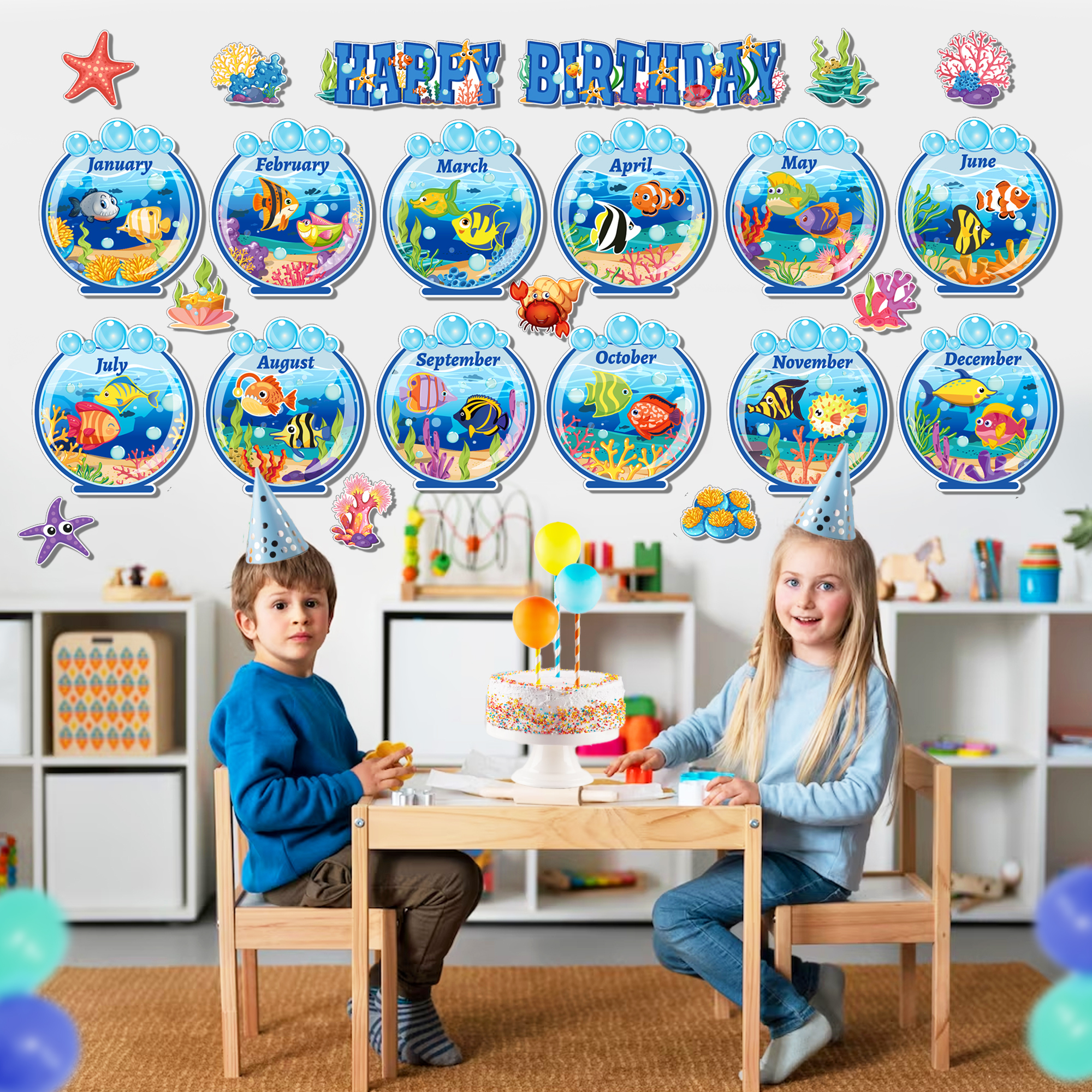 BeYumi Sea Animal Sticker Scene Kit - 24 Pcs Fish Tank Craft For Kids, 100th Day Of School Activity