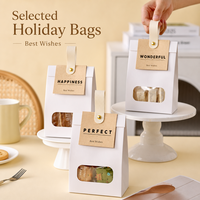 Bolsa de Regalo de Cartón para Dulces Navideños con Ventana y Asa de Listón, Paquete para Dulces de Chocolate