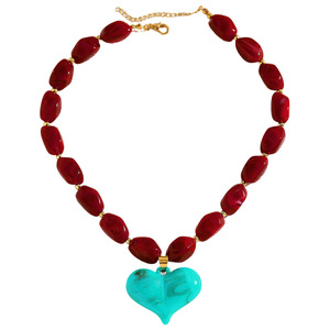 Collane alla Moda, Stile Bohémien, con Perline Colorate in Resina e Ciondolo a Cuore, Collana Choker Fatta a Mano, Regalo per Donne - Product Image 6
