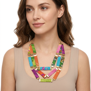 Collar de Cuentas Africanas Hecho a Mano con Tela Ecológica Multicapa, Forma de Bola Colorida, Estilo Bohemia Unisex - Product Image 6