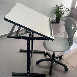 Adjustable Height Drawing <b>Table</b> 90x60cm White Plastic Top Metal Frame Computer Desk For Home <b>Office</b> Use - Product Image 2
