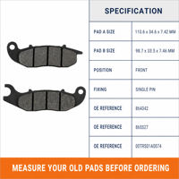 Plaquettes de frein avant semi-métalliques FA465 pour Honda CRF 250 LD LF 2013-2016 DERBI RIEJU SCORPA OE 864342 865527