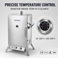 Fumoir à gaz vertical en acier inoxydable, 4 grilles, crochets, double brûleur, protection anti-extinction de flamme, barbecue extérieur