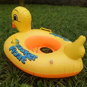 Amarelo pato natação anel de natação infantil barco inflável DO PVC com alça