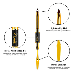 Pincel de Uñas <span class=keywords><strong>Profesional</strong></span> de Doble Punta con Espátula, de <span class=keywords><strong>Pelo</strong></span> Sintético Vegano Negro de Lujo, para Aplicación de Arte 3D - Product Image 2