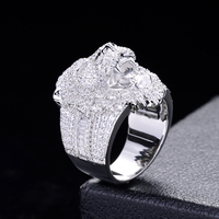 Bagues de joaillerie fine en argent sterling 925, bague tête de lion avec zircone cubique 5A taille baguette, épaisse, lion 3D plaqué rhodium, style 'iced out', motif animal lion