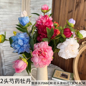 ดอกโบตั๋นประดิษฐ์ Jinxi ช่อดอกไม้ผ้าไหมสำหรับตกแต่งงานแต่งงานและบ้าน ช่อดอกโบตั๋น 2 หัว - Product Image 5
