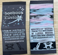 Étiquettes de vêtements rectangulaires en tissu tissé personnalisées avec impression en héliogravure - Étiquettes de vêtements lavables à bords découpés au laser, écologiques, MOQ 1000 pièces