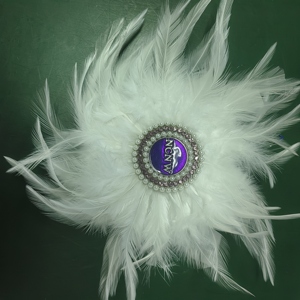 Pink and Green Handmade Natural Feather Big Corsage Flower Shape Pretty Lady <strong>Brooch</strong> With Satin Rose Flower Center - Product Image 4
