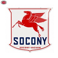 Plaque émaillée Socony Vacuum Red Pegasus Shield, style moderne vieilli, en porcelaine, motif cheval ailé, pour garage, man cave, bar, décoration
