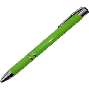 Cheap Stock Solid Plastic Lime green color 2 ring Metal clip company logo imprint Ball Point Pens