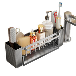 Support à couteaux Ltao799869123159 avec ventouse et porte-savon, capacité 7 pièces, en plastique durable, gris bronze, noir, blanc laiteux - Product Image 1
