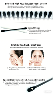 Hisopos de Algodón Japoneses HAKUGEN EARTH, Hisopos Negros para Limpieza de Oídos, Rodillos de Papel para Limpieza de Oídos, Hisopos Desmaquillantes, 200 Unidades - Product Image 4