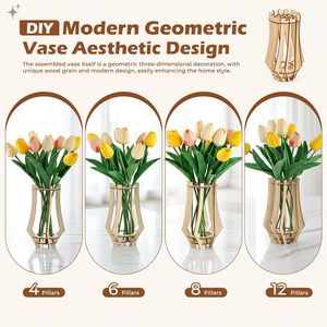 Lot de 2 ensembles de construction en bois <span class=keywords><strong>Lego</strong></span> pour vase à fleurs avec support de présentation pour bouquet de roses - Cadeau DIY pour enfants et amis - Product Image 5