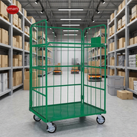 Chariot de manutention logistique en acier vert robuste à 3 faces avec base solide pour la distribution en grande quantité