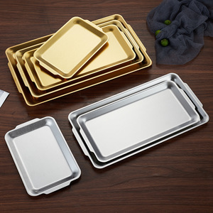<span class=keywords><strong>Assiette</strong></span> rectangulaire en acier inoxydable 304 doré et argenté, <span class=keywords><strong>assiette</strong></span> à collation vintage, plateau de restaurant, vaisselle de cuisine, assiettes à <span class=keywords><strong>dessert</strong></span> et barbecue - Product Image 2