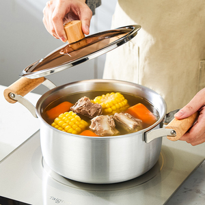 Pure Aluminum Soup <b>Pot</b> with Glass Cover Heat Resistant Wooden Handle Gas & Induction Ready - Product Image 2