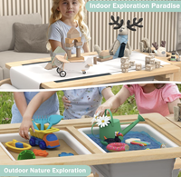 Table sensorielle double face en bois de pin pour enfants Table d'activités en bois poli pour tout-petits avec rangement pour jouer, étudier et manger