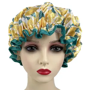 Custom Logo Women Spa Bath Accessories PEVA Polyester Hair Cover Bonnet Hat Headgear Double Layer Waterproof Elastic Shower Cap