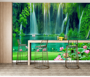 Chute d'eau naturelle Lotus Wall Designs Home Decoration Serene Landscape Mural Wallpaper <span class=keywords><strong>Stickers</strong></span> - Product Image 2