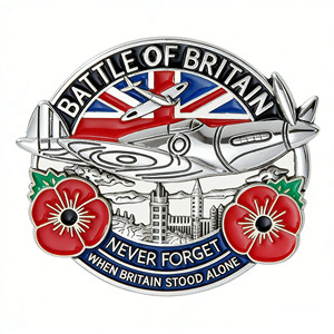 Insignia de Recuerdo de Battle Britain Love Letters, Nunca Olvidaremos a Gran Bretaña, Insignia de Solapa de Esmalte con Relieve 3D de Avión de Combate y Flor - Product Image 1
