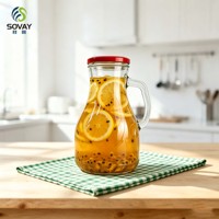 Stoples Kaca Besar dengan Gagang, Kapasitas 1400ml, Transparan, Kokoh, untuk Minuman Pesta, Penyimpanan Makanan di Dapur