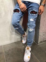 Mode personnalisée Décontracté Déchiré Jeans pour Hommes Kinny Denim Déchiré Patch Denim Pantalon pour Hommes