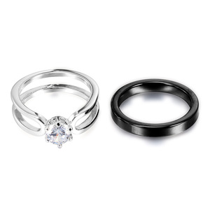 Ceramic <b>Ring</b> 6MM Zircon Set Black White <b>Couple</b> <b>Ring</b> Prong Setting Engagement Women's Jewelry - Product Image 5