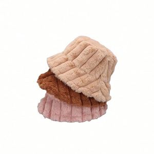 Wholesale in Stock <b>Warm</b> Fuzzy Bucket <b>Hat</b> Checkered Pattern Women Winter <b>Hats</b> Plush Fur <b>Hat</b> - Product Image 1