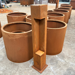 Jardinière ronde en acier corten, pot de fleur en acier résistant aux intempéries <span class=keywords><strong>avec</strong></span> texture rouillée naturelle. - Product Image 6
