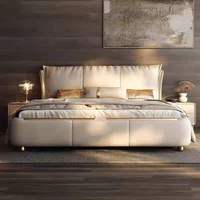 Lit de style italien minimaliste moderne haut de gamme, entièrement réglable, avec cadre en cuir microfibre, rembourrage en cuir, lit avec rangement, cadre en bois de pin