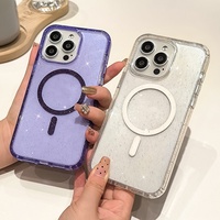Étui de téléphone de charge sans fil magnétique brillant scintillant de luxe pour iPhone 15 16 17 Pro Max Girly Fashion Bling Bling Case