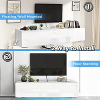 Meuble TV mural flottant blanc ultra brillant avec éclairage LED, centre de divertissement moderne pour téléviseurs jusqu'à 65 pouces, console multimédia
