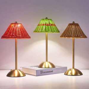 Vintage Bauernhaus Stepless Dim mable Led Boho Minimalist Nachttisch Braun Wiederauf ladbare Rattan Cordless Tisch lampe - Product Image 5