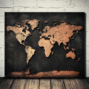 Phòng khách trang trí nội thất vàng đen Áp phích cổ điển lớn tường nghệ thuật vải in trừu tượng bản đồ thế giới sơn - Product Image 5