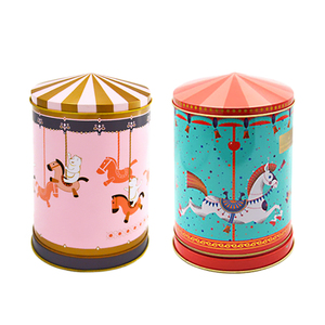 Bocal métallique personnalisé Merry Go Round pour aliments Boîtes à bonbons et biscuits Carrousel Boîte musicale rotative pour cadeau de Noël - Product Image 1