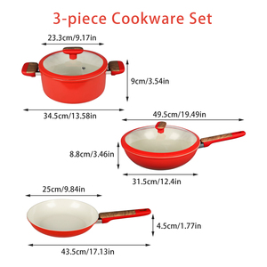 Nouvel ensemble de batterie de cuisine 3 pièces antiadhésif écologique 2026, revêtement céramique, comprenant un wok, une poêle et une marmite, avec couvercle en verre trempé, compatible gaz - Product Image 2