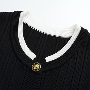 Abito in maglia da donna elegante nero monopetto slim fit con colori a contrasto, nuovo stile autunno 2026 - Product Image 6