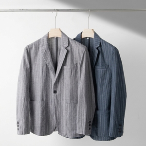 <span class=keywords><strong>Blazer</strong></span> décontracté d'été en <span class=keywords><strong>lin</strong></span> respirant à rayures fines et manches longues, coupe ample, simple boutonnage, pour <span class=keywords><strong>homme</strong></span>, en stock usine 2026 - Product Image 1