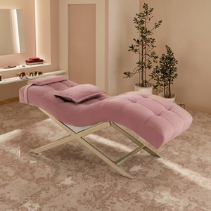 2025 New Salon Spa Care Beauty Bed with Adjustable Golden <b>Metal</b> Frame and Velvet Fabric Soft and Comfortable Eyelash Bed - Product Image 1