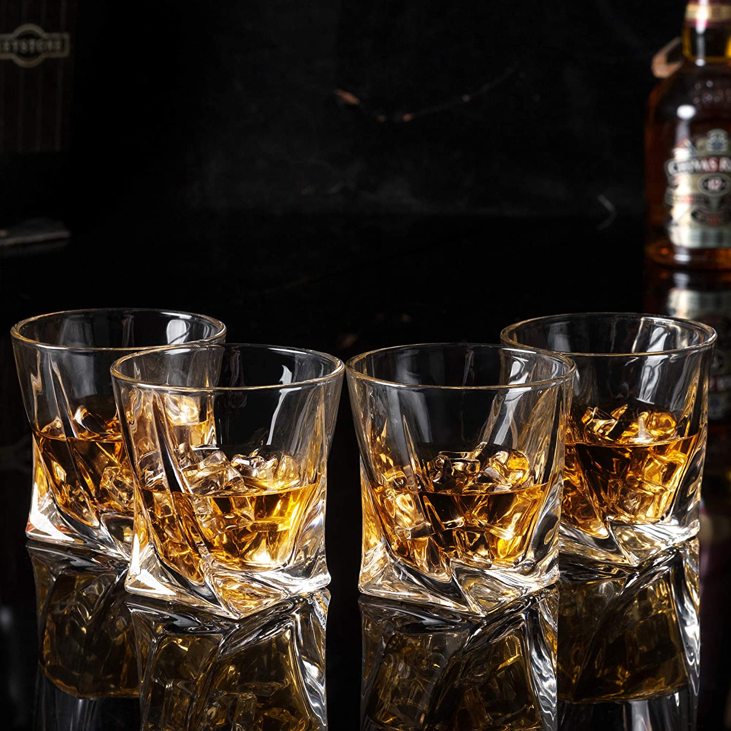Crystal Whiskey Glasses Set of 4 Rocks Glasses in Satin-Lined Gift Box Lowball Bar Tumblers