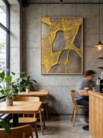 Art mural toile moderne luxueux peint à la main, peinture géométrique abstraite à feuille d’or pour décoration maison