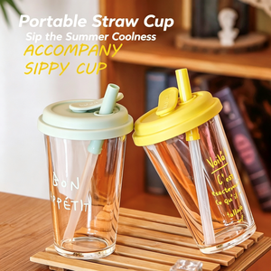 Vaso de Vidrio con Tapa Abatible y Pajita, con Frase Francesa Impresa, <span class=keywords><strong>para</strong></span> Uso Diario Informal - Product Image 4
