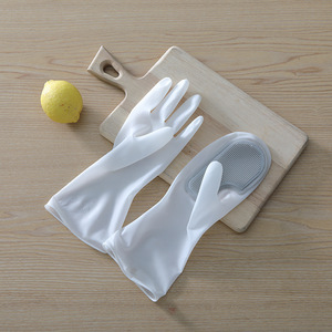 Guantes Domésticos de PVC Grueso para Lavar Platos con Cepillo, Guantes Impermeables para Limpieza de Cocina, 40 cm de Largo, Color Sólido - Product Image 4