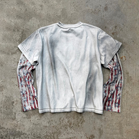 Camiseta de Manga Larga con Estampado Gráfico Personalizado, Corte Cuadrado, Estilo Urbano, Efecto Deslavado al Sol, Lavado Ácido, Doble Capa