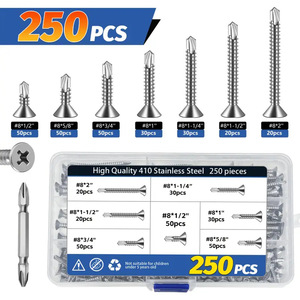 250Pcs Stainless Steel Phillips Countersunk Self Drilling Screws 410 Steel Inch Size Metal Fixing Kit Boxed - Product Image 2