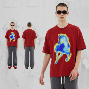 T-shirt imprimé en coton lourd 100% (305g) à manches courtes, série Nouvel An, motif Cheval, ODM/OEM - Product Image 3